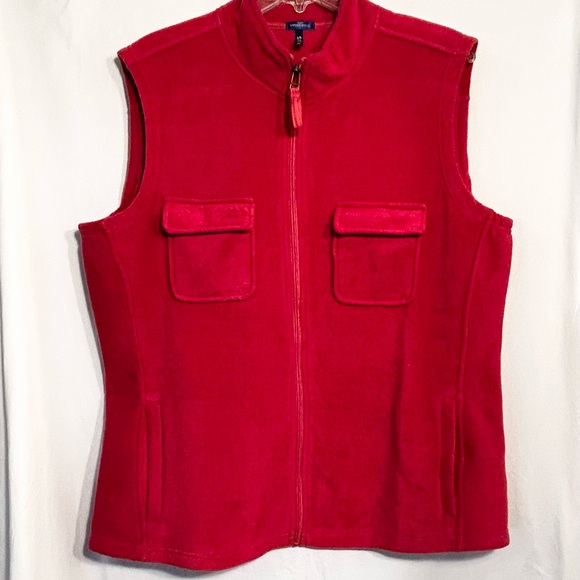WOMENS XL? LIGHT RED FLEECE ZIP FRONT 4 POCKET VEST - Picture 3 of 6